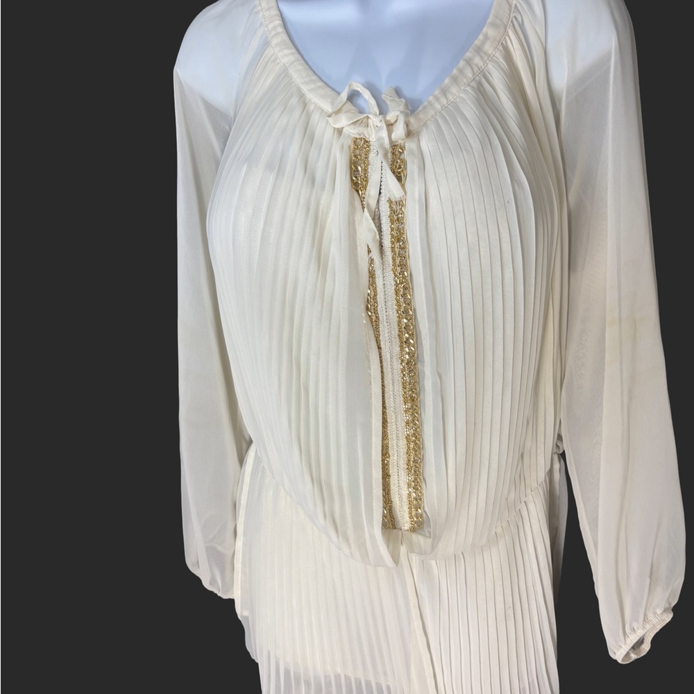 Just Me Paris Med Elegant Ivory and Gold Women's Chiffon Tunic Top